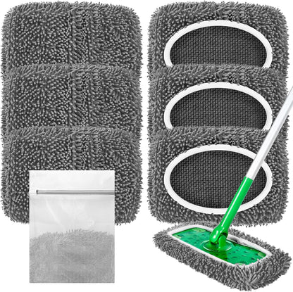 Reusable Mop Pads Compatible with Swiffer Sweeper Mop, Microfiber Dry Sweeping Cloths & Machine Washable Wet Pads Refill for Use on All Sealed Floors - Stone, Hardwood, Laminate & Tile (6 Blue)