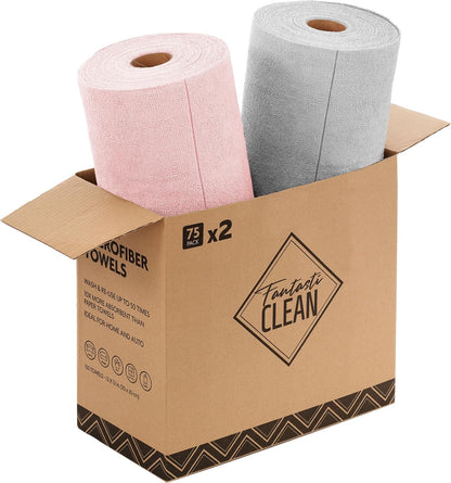Fantasticlean Microfiber Cleaning Cloth Roll -75 Pack, Tear Away Microfiber Towels, 12" x 12", Reusable, Washable, Scratch Free, Ultra Absorbent Dishcloth for All-Around Cleaning Supplies (White)