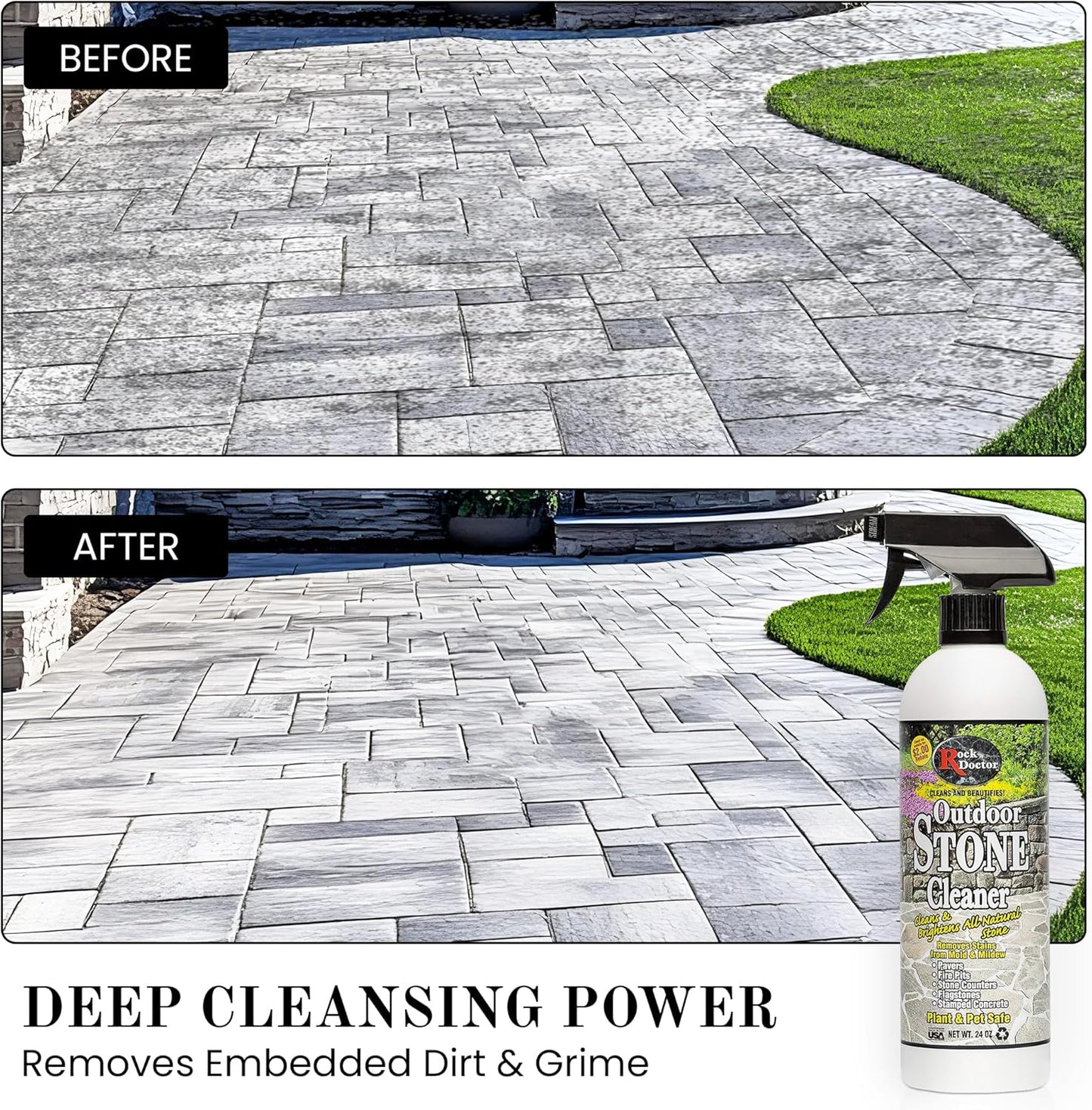 Rock Doctor Outdoor Stone Cleaner, Natural Cleaning Solution Removes Stains and Discoloration, Brightens Granite, Pavers, Fire Pits, and Concrete, Plant and Pet Safe, 24 oz Pack of 2