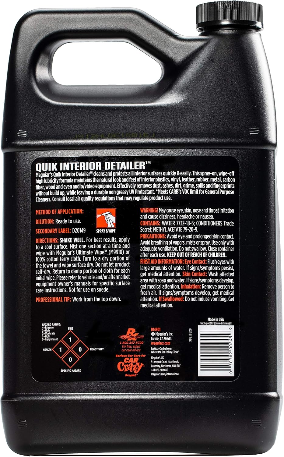 Meguiar's Professional Leather Cleaner & Conditioner D18001-1 Gallon Leather Cleaner & Conditioner Specifically Formulated for Automotive Interior Care, Delivers Professional Results, 128 Oz