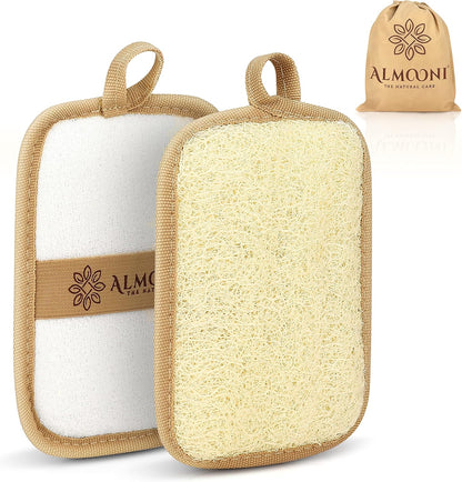 Almooni Natural Loofah Exfoliating Body Scrubber, Made with Natural Egyptian Shower Loofah Sponge, Bath Shower Loofah Sponge for Women and Men, for Face and Body That Gets You Clean - 2 Count (1 Pack)