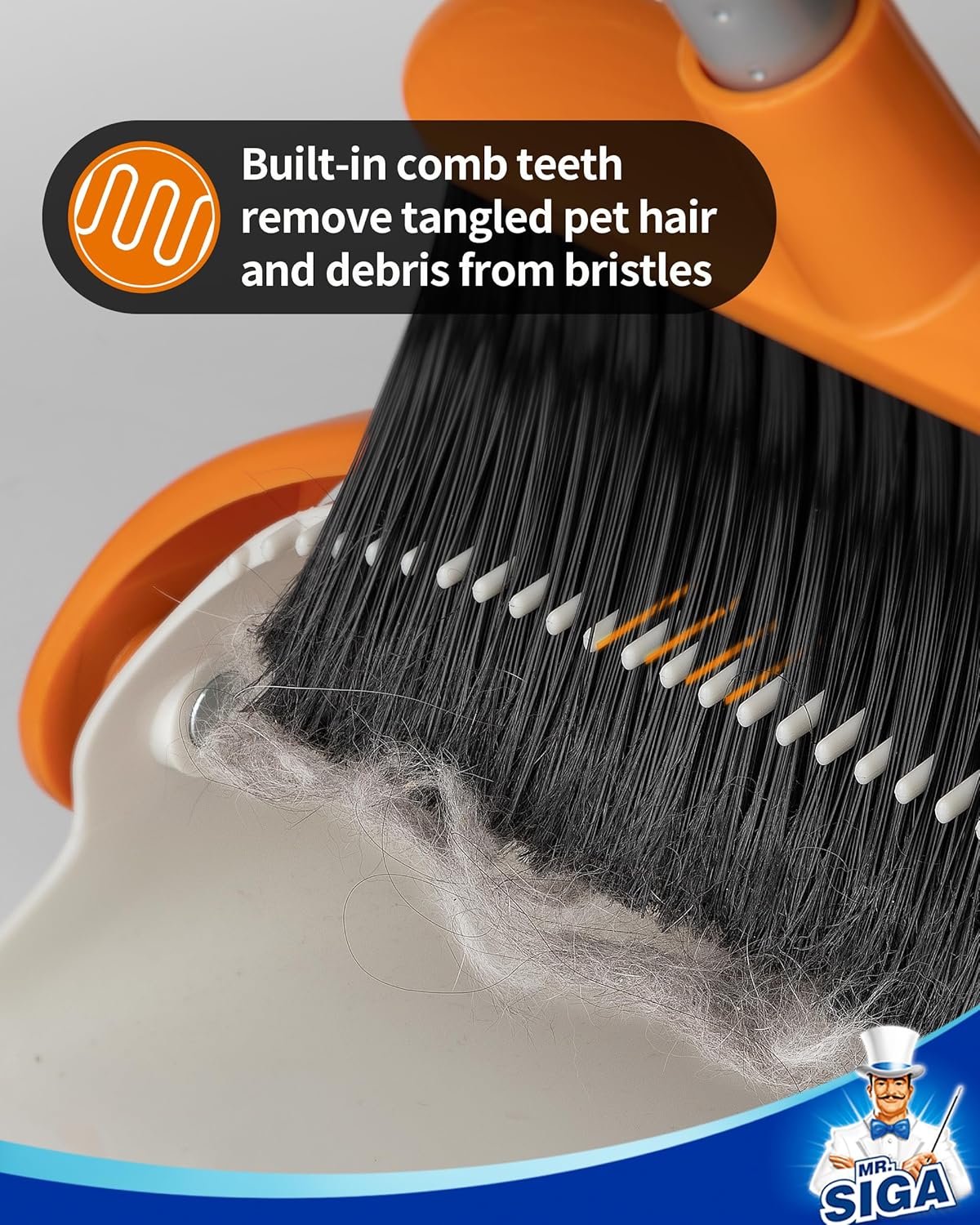 MR.SIGA Broom and Dustpan Set with Adjustable Long Handle, Upright Combo for Floor, Cleaning Lobby, Gray