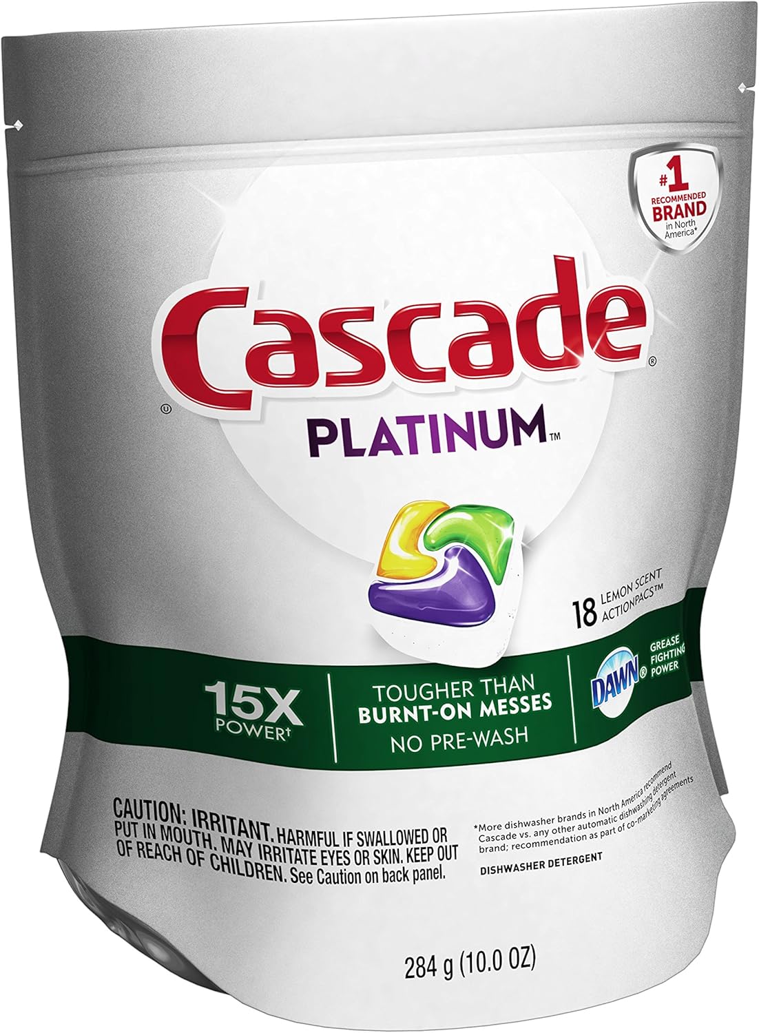 Cascade Platinum Power Boost Dishwasher Pods, Dishwasher Detergent, Dishwasher Soap, Dish Tabs, Dishwashing Tablets, Dish Detergent, Lemon, Actionpacs, 37 Count