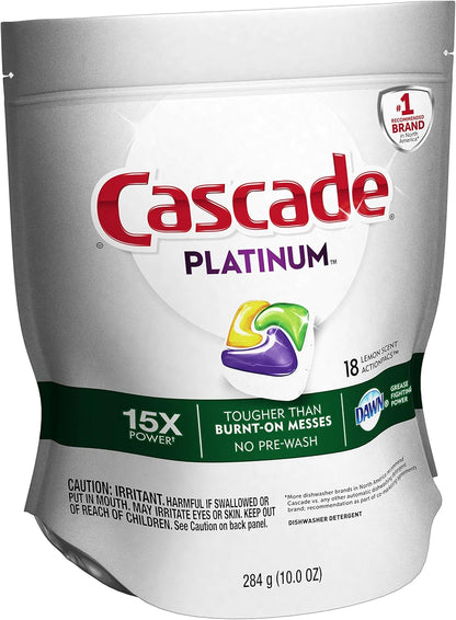 Cascade Platinum Power Boost Dishwasher Pods, Dishwasher Detergent, Dishwasher Soap, Dish Tabs, Dishwashing Tablets, Dish Detergent, Lemon, Actionpacs, 37 Count