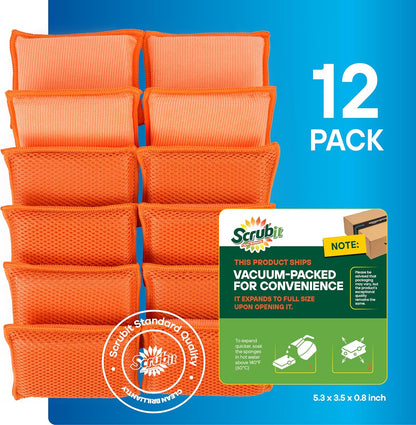 SCRUBIT Reusable Sponges for Dishes - 12 Pack Microfiber Sponges Kitchen Dish Scrubber, Machine Washable & Non-Scratch Scrubbers (Blue)