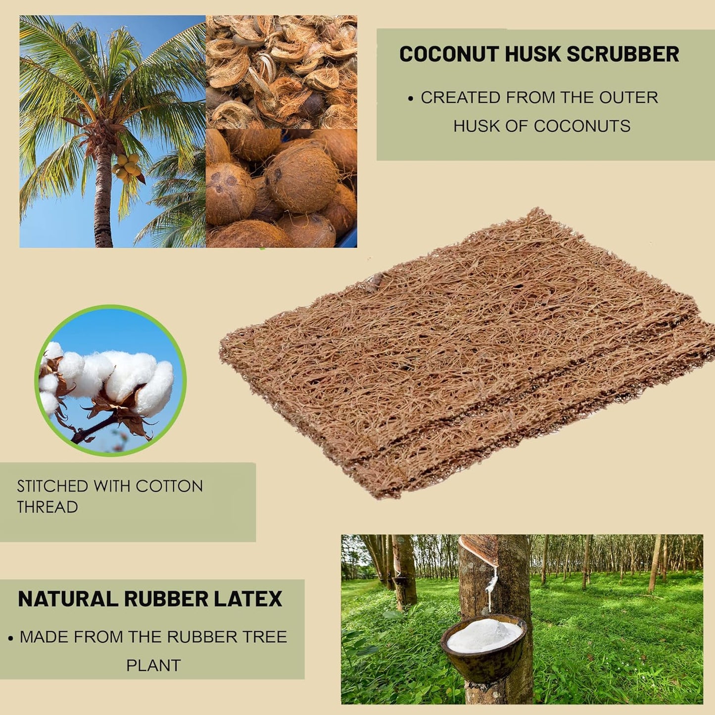 Coconut Scrubber(6) - Natural Dish Scrubber | Eco Friendly & Non-Scratch Coconut Husk Scouring Pad