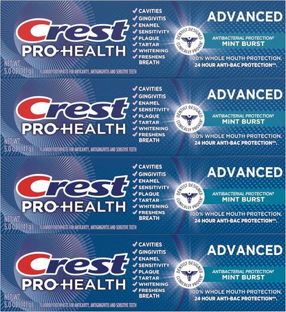 Crest Pro-Health Advanced Antibacterial Protection Toothpaste,5 oz 4 Pack, Teeth Whitening for adults, Breath Freshener, for Sensitive Teeth, Gum Health, Gingivitis toothpaste, Travel Size Toiletries