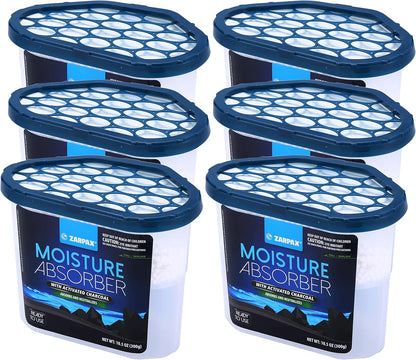 ZARPAX Moisture Absorber Activated Charcoal 10.5 oz/300g | Removes Moisture, Damp, Humidity & Odors | Odor Absorber | Moisture Trap for Bathroom, Closet, Kitchen & Small Spaces | Set of 6