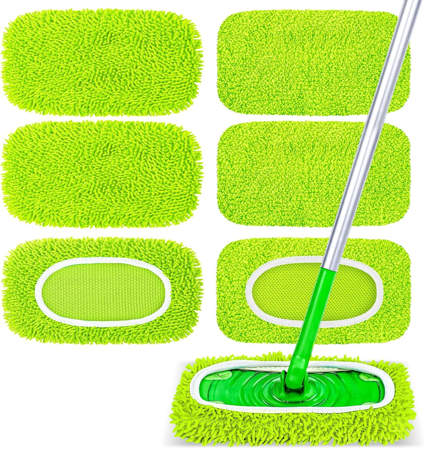 6-Pack Reusable Microfiber Mop Pads Compatible with Swiffer Sweeper, Dry & Wet Sweeping Cloths - Washable Wet Pads Refill for Multi-Surface/Hardwood Floor Cleaning