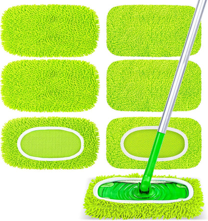 6-Pack Reusable Microfiber Mop Pads Compatible with Swiffer Sweeper, Dry & Wet Sweeping Cloths - Washable Wet Pads Refill for Multi-Surface/Hardwood Floor Cleaning