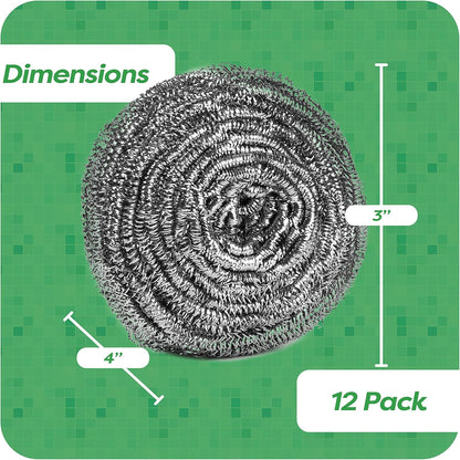 12 Pack Stainless Steel Scourers by Scrub It – Steel Wool Scrubber Pad Used for Dishes, Pots, Pans, and Ovens. Easy scouring for Tough Kitchen Cleaning. (Large (50 gram))