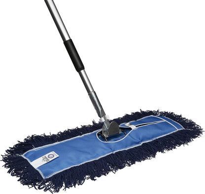 Nine Forty 24" Premium Nylon Dust Mop with Wood Handle - Heavy Duty Mop Head for Industrial, Commercial, and Residential Cleaning - Dry Floor Duster for Hardwood Surfaces and Commercial - Blue