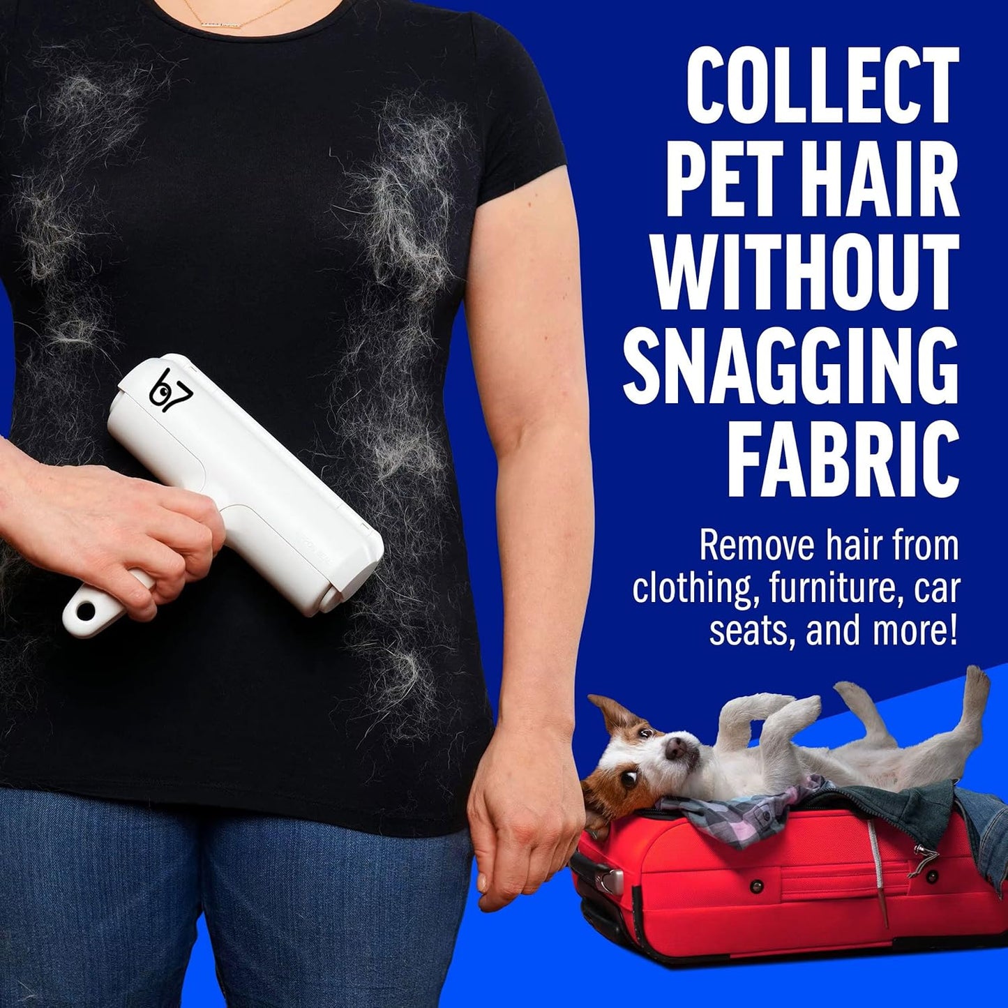 Pet Hair Remover Roller B7 – Reusable, Self-Cleaning Lint Roller for Dogs & Cats – Portable Fur Remover for Couch, Carpet, Car – White