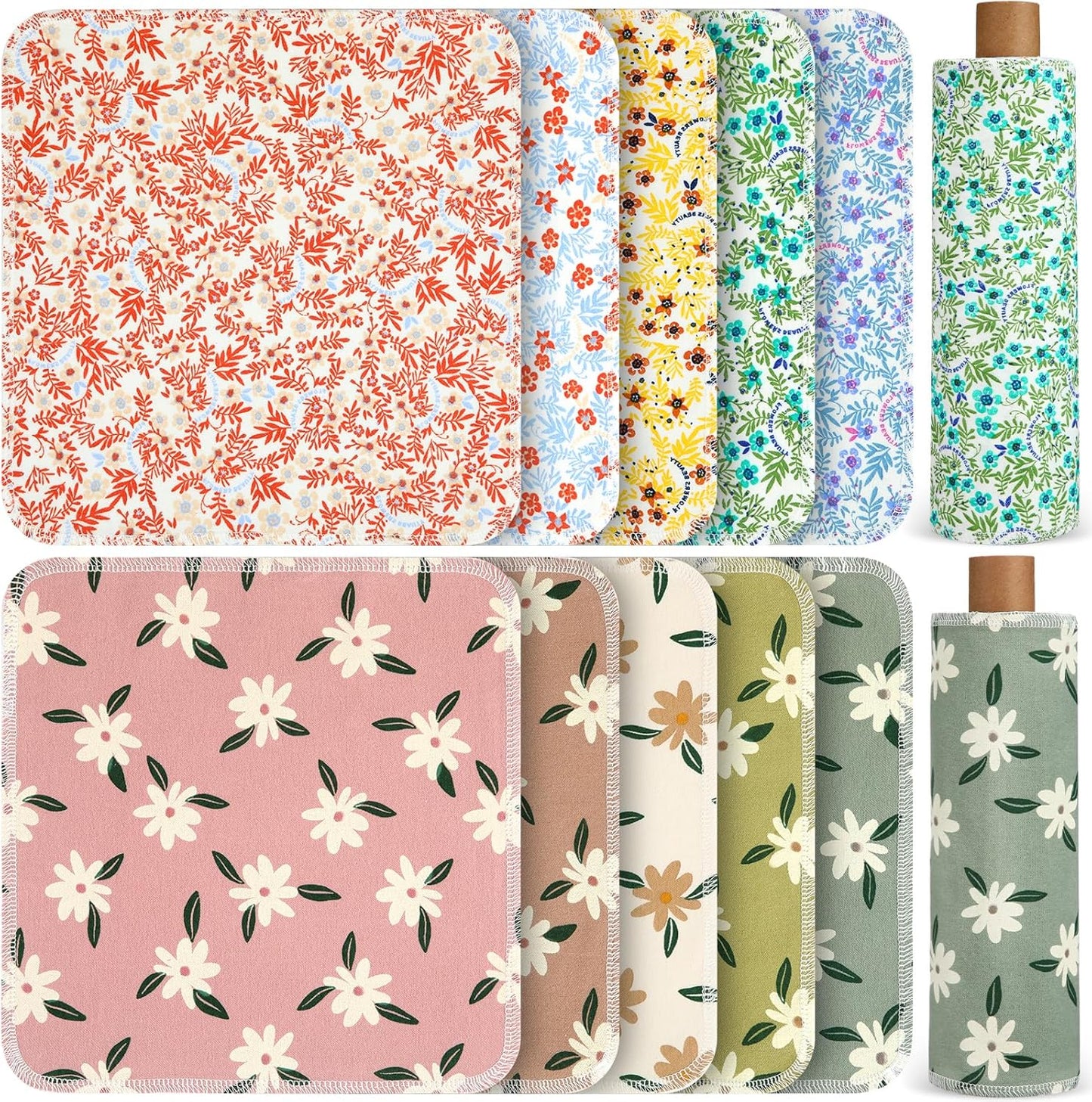 Redbaker 50 Pcs Reusable Paper Towels Paperless Reusable Cotton Cloths Toilet Absorbent Washable Paper Towels with Roll Kitchen Dishcloth for Kitchen Paperless Dishcloths(Stripe)