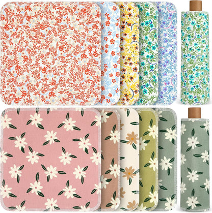 Redbaker 50 Pcs Reusable Paper Towels Paperless Reusable Cotton Cloths Toilet Absorbent Washable Paper Towels with Roll Kitchen Dishcloth for Kitchen Paperless Dishcloths(Stripe)