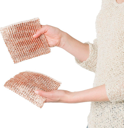 Redecker Copper Thread Pot Scrubber, Woven Copper Scouring Pads, 2 Pack Kitchen Scrubber for Pots Pans Sink Stove Stainless Steel, 3 in Diameter, Made in Netherlands