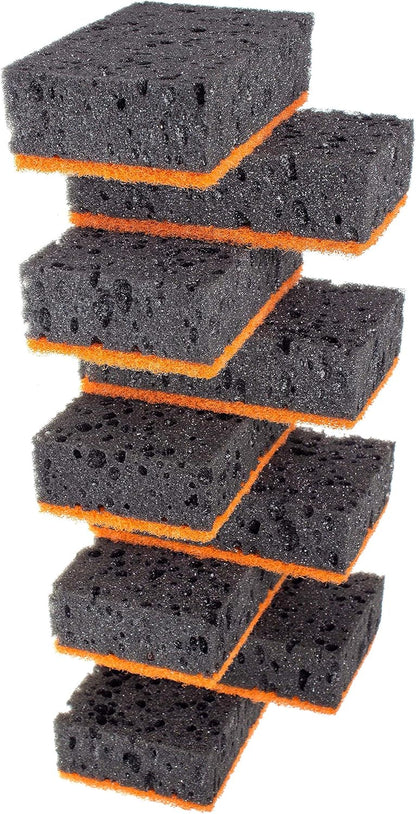 Green Multi Use Scrub Sponge. Made in Europe. 9 Pack, 4.3x2.8x1.4 inches. Odorless Heavy Duty and Non Scratch Fiber. Best, Durable, Delicate, Porous, Non Cellulose Kitchen Sponges and Scrubbers