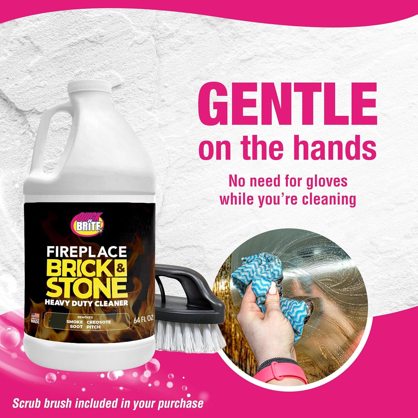 Quick 'n Brite Fireplace Gel Cleaner for Brick, Stone, Rock, Tile, and Marble, Nonabrasive Fireplace Cleaner, Made in the USA, 16 oz