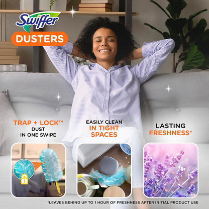 Swiffer Dusters Refill for Cleaning, Made by SWIFFER, Feather & Microfiber Duster Disposable Alternative, for Dusting Furniture, Blinds, Ceiling Fans, Walls, Helps Remove Allergens, Unscented, 18ct