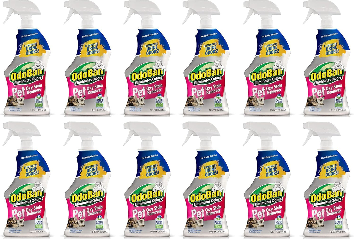 OdoBan Pet Solutions Oxy Stain Remover, Pet Stain Eliminator, Made in the USA, 6-Pack, 32 Ounce Spray Each