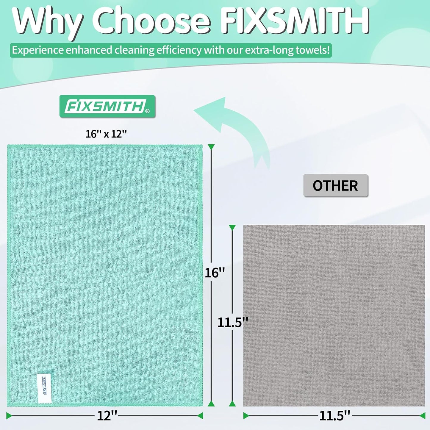 FIXSMITH Microfiber Cleaning Cloth - Pack of 8, Size: 12 x 16 in, Multi-Functional Cleaning Towels, Highly Absorbent Cleaning Rags, Lint-Free, Streak-Free Cleaning Cloths for Car Kitchen Home