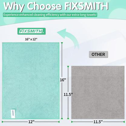 FIXSMITH Microfiber Cleaning Cloth - Pack of 8, Size: 12 x 16 in, Multi-Functional Cleaning Towels, Highly Absorbent Cleaning Rags, Lint-Free, Streak-Free Cleaning Cloths for Car Kitchen Home