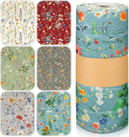 Redbaker 30 Pcs Reusable Paper Towels Rolls Kitchen Towels Bulk Washable Paperless Cloth Cotton Hand Napkins with Cardboard Reusable Napkins for Kitchen Bathroom(Floral,10 x 12 in)