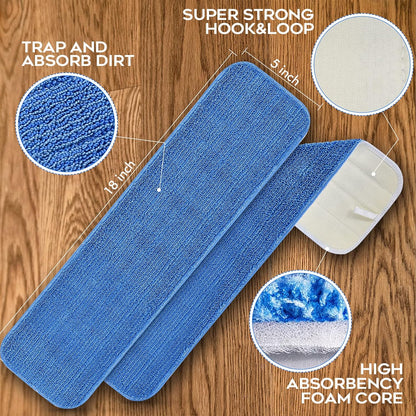 Matthew 18'' 36Pcs Microfiber Spray Mop Replacement Pads Heads for Wet Dry Floors Reusable Home Commercial Cleaning Refills,Machine Washable Fits Compatible with Bona Mop&Most Spray Mops Blue