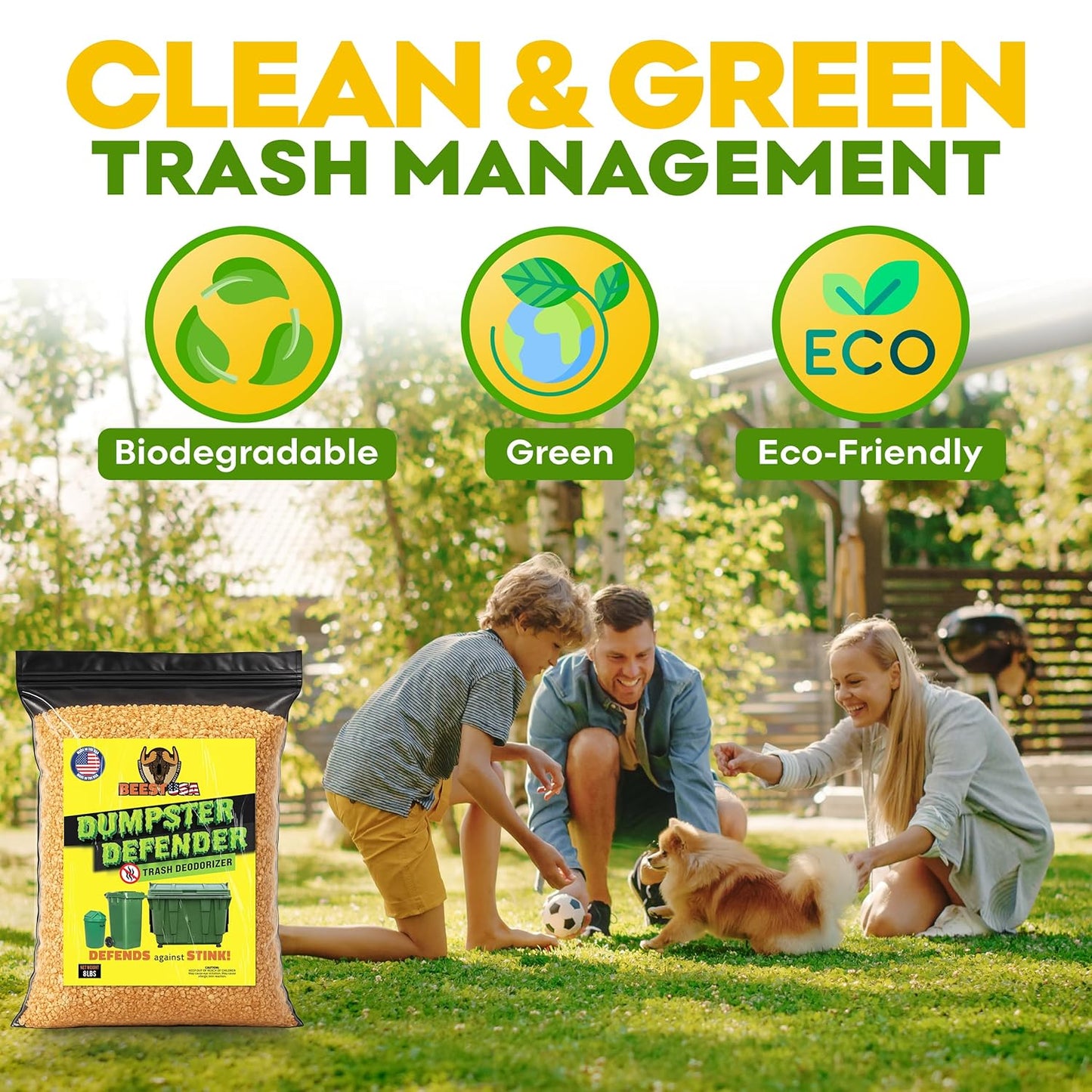 BEEST Dumpster Defender - 1.5lbs Outdoor Trash Can Deodorizer & Liquid Waste Absorber (Made in USA) Biodegradable Trash Can Odor Eliminator - Powerful Garbage Deodorizer for Always-Fresh Bins - 7 Cups