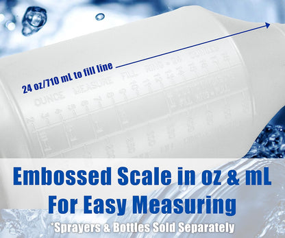 Commercial-Grade Chemical Resistant 24 oz Bottles ONLY 4 Pk Embossed Scale For Measuring. Pair With Industrial Spray Heads For Auto/Car Detailing Janitorial Cleaning Supply or Lawn Care.