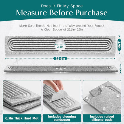 Eormoe Faucet Mat for Kitchen Sink – Diatomite Stone Drying Mat & Sink Protectors, Prevent Moisture – Sink Splash Guard Water-Absorbing Stone Tray for Bathroom Counter (Light Grey, 23.6" x 3.9")