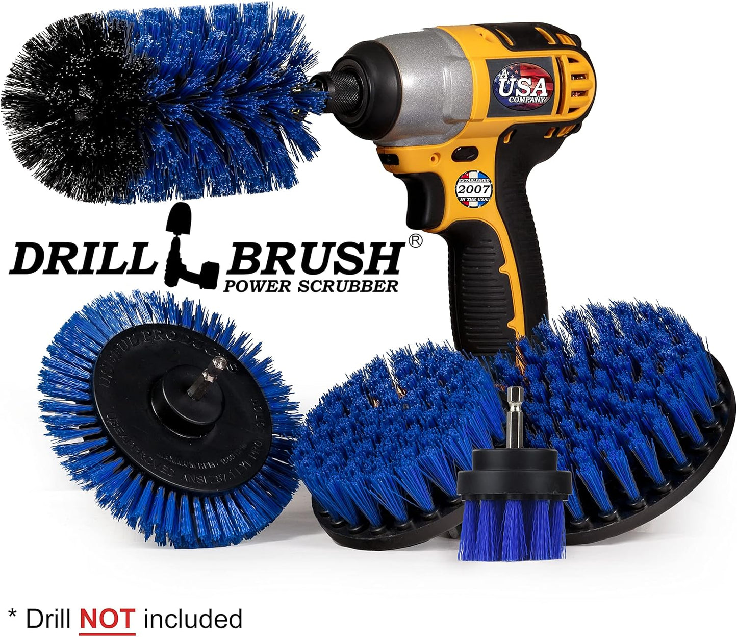 Drillbrush Multi-Surface Drill Brush Attachments Set for Car Interior, Bathroom, Flooring, Counters, Sinks, Siding, Garages, and More - Dishwasher Safe Drill Brush Car Detailing Kit Attachment Set