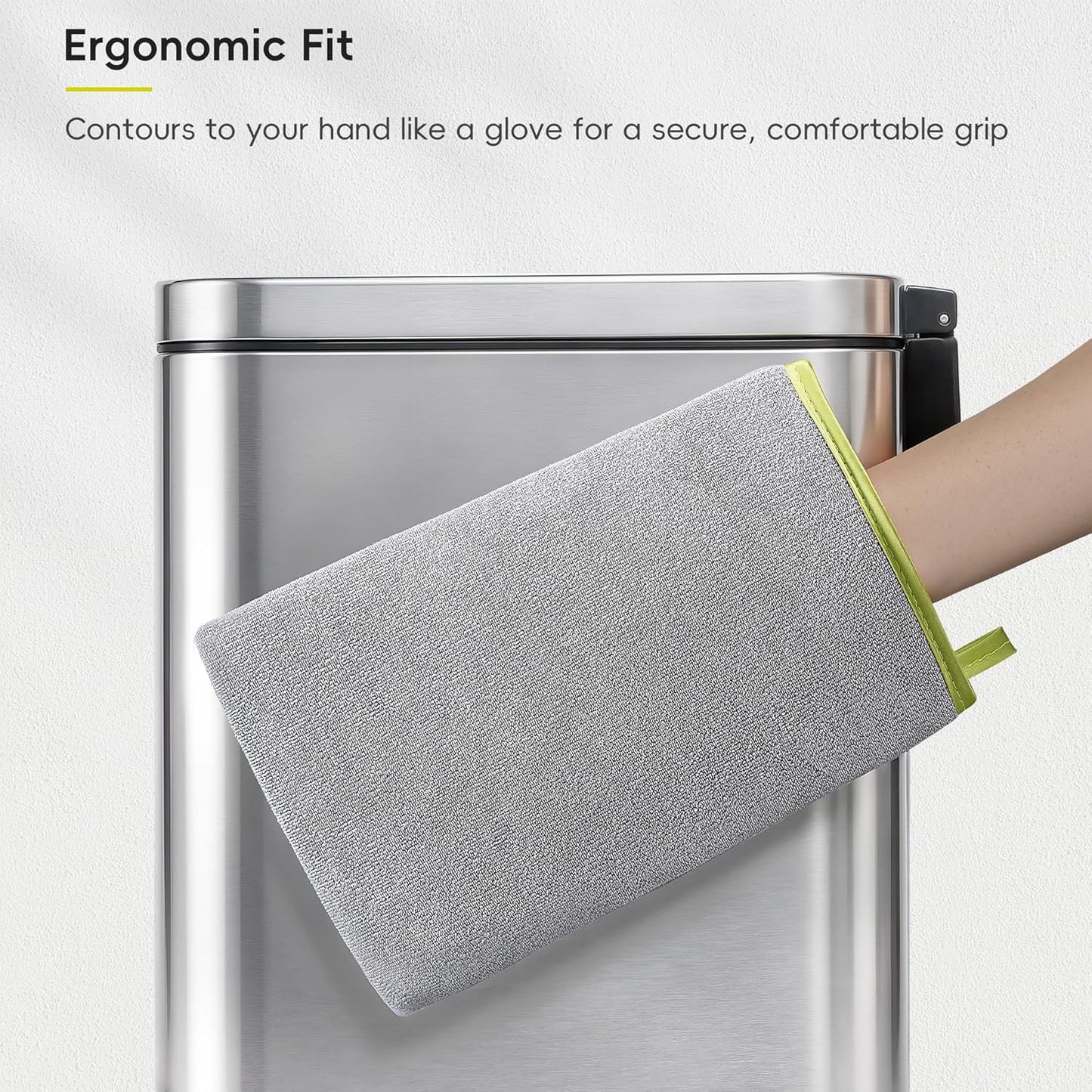 EKO Microfiber Cleaning Mitt for Stainless Steel – Lint-Free Reusable Polishing Cloth & Cleaning Glove, Machine Washable Streak-Free Cloth for Kitchen Appliances, Trash Can, Faucet, Mirror & Car