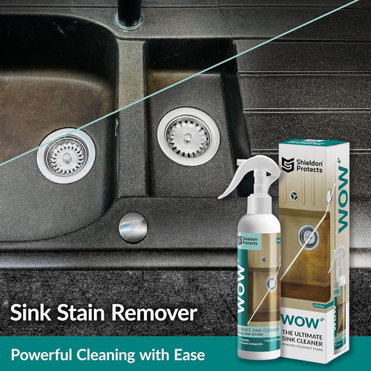 Shieldon Protects WOW cleaning spray for Composite and Conglomerate Sinks - Granite Composite Cleaner for Discoloration and Stains - Silgranit, Fragranit and Blanco - 250ml