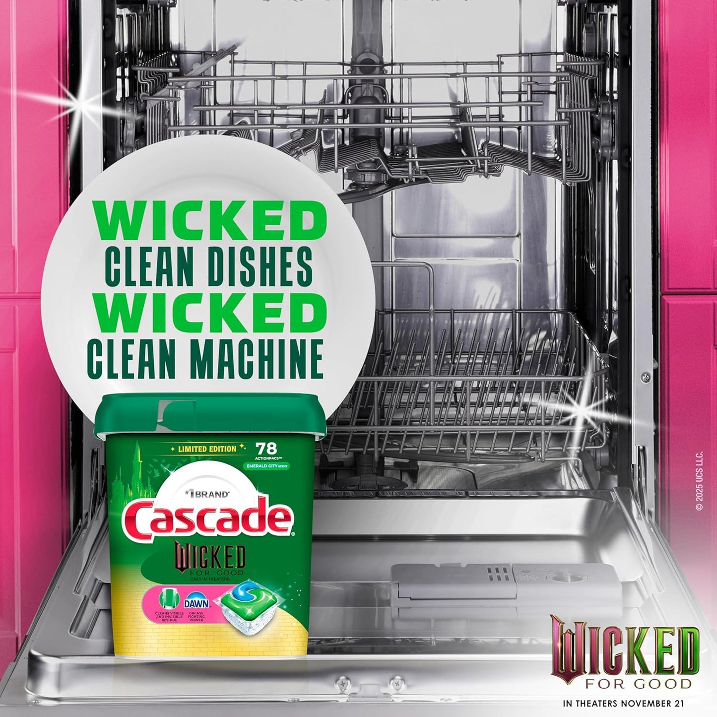 Cascade "Wicked: For Good" Limited Edition Complete Dishwasher Pods, Dishwasher Detergent, Dish Detergent Soap, Emerald City, 78 ct