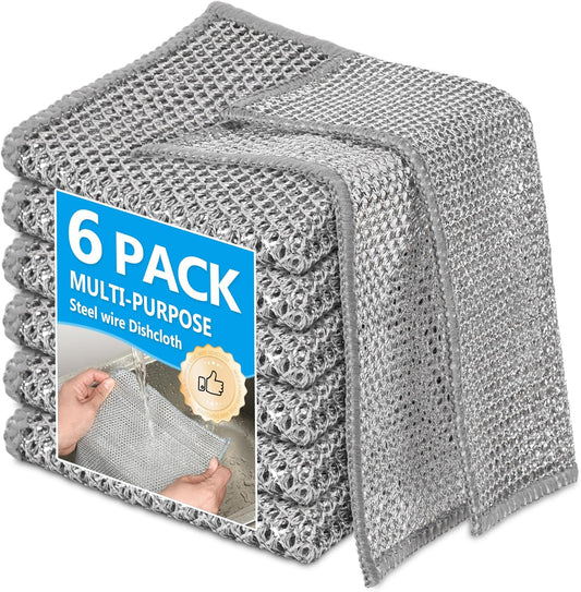 12Pack Multipurpose Wire Dishwashing Rags, Upgrade Non Scratch Wire Dishcloth, Silver Mesh Dish Cloths, Reusable Metal Mesh Cleaning Cloths, Steel Scrub Rags for Kitchen/Stove/Oven/Bath