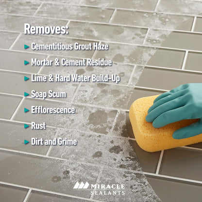 Miracle Sealants Heavy-Duty Acidic Cleaner for Tile & Stone, Grout Haze, Rust Stain & Efflorescence Remover, Quart