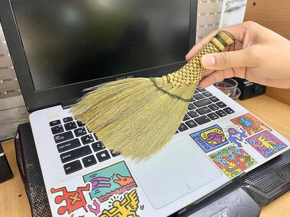 Small Corn Wisk Brush Broom 11 Inch Blue, Red Flagged Indoor Heavy Duty Multi Surface Hard & Soft Floor 100% Handmade(Blue), AW038-AW0038, length 11 Inch, wide 4.5 inch,