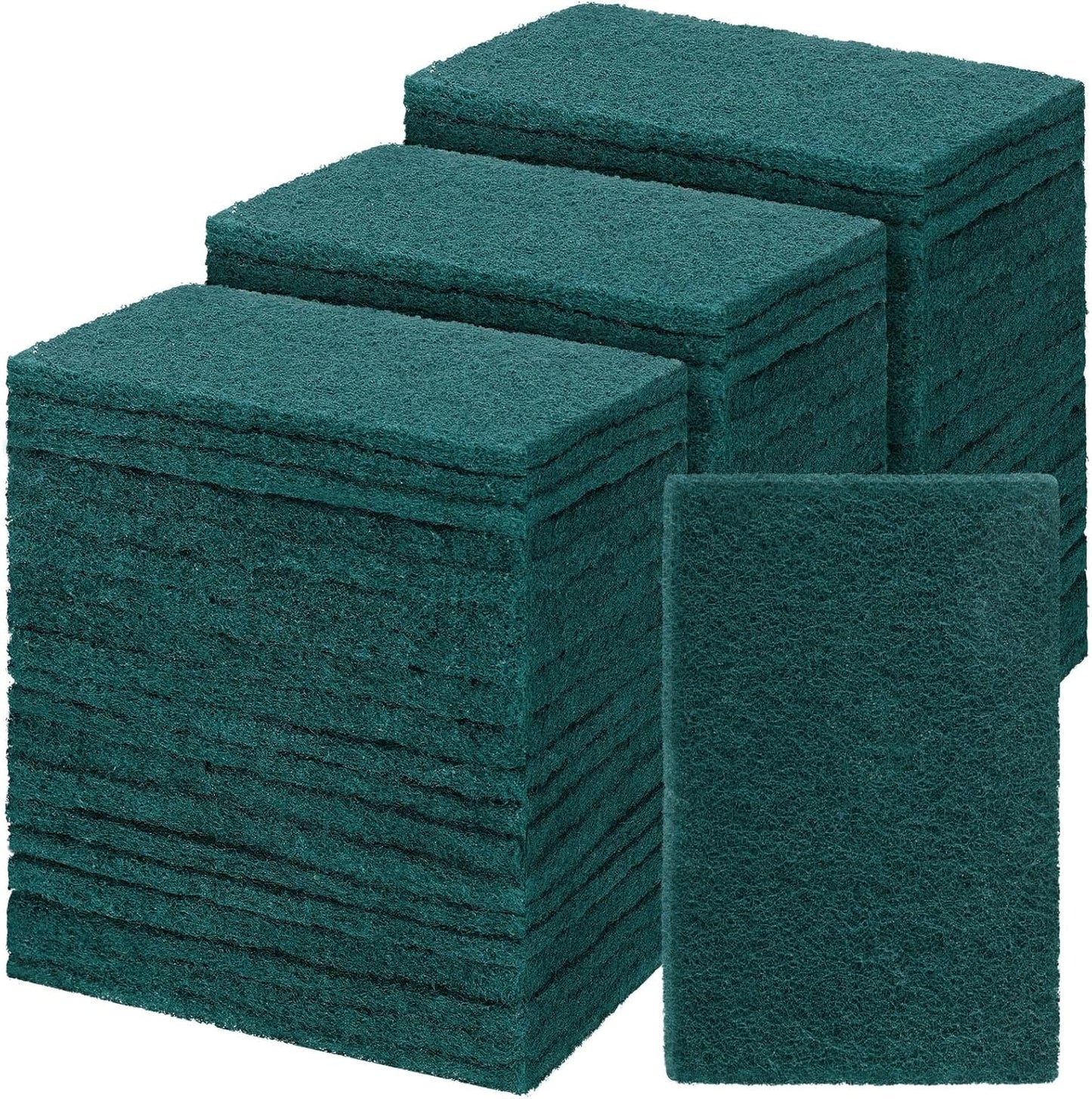 Hoolerry 100 Pcs Heavy Duty Scouring Pads Non Scratch Household Scrub Pads for Cleaning Reusable Pan Scrubber Anti Grease Scrubbing Pads for Dish Kitchen Metal Grills, 4.3 x 3 x 0.3 in (Green)
