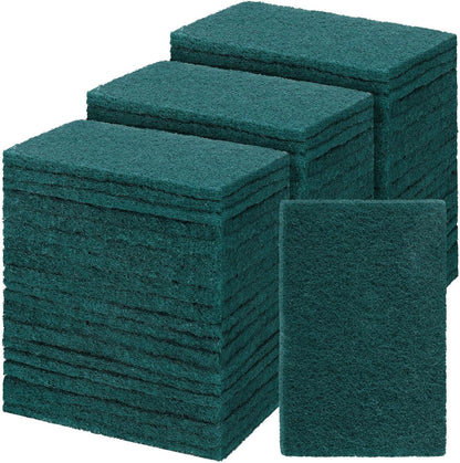 Hoolerry 100 Pcs Heavy Duty Scouring Pads Non Scratch Household Scrub Pads for Cleaning Reusable Pan Scrubber Anti Grease Scrubbing Pads for Dish Kitchen Metal Grills, 4.3 x 3 x 0.3 in (Green)