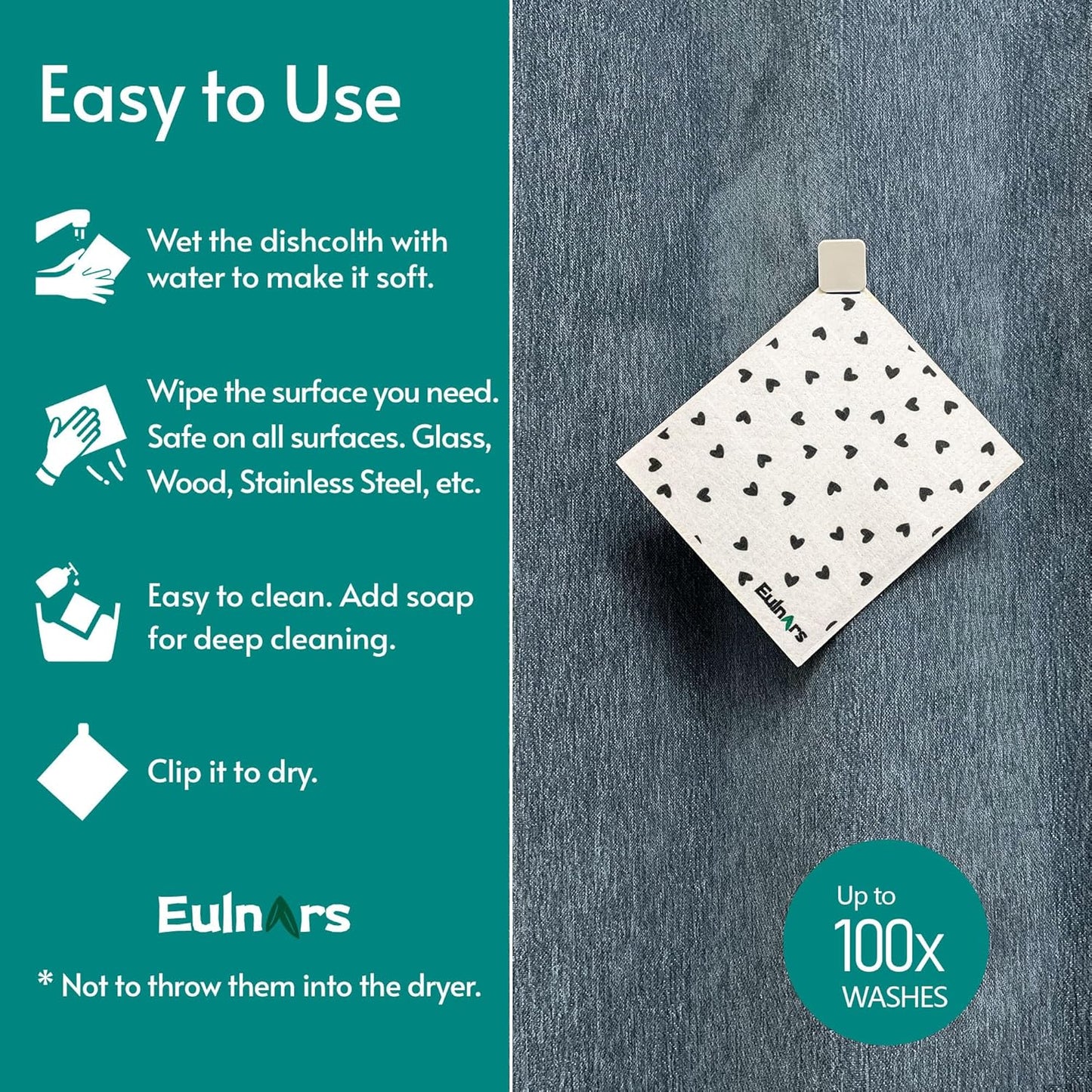 Eulnars Swedish Dishcloths for Kitchen, 8 Pack Reusable Paper Towels with Clips, Non-Scratch Swedish Kitchen Towels, Super Absorbent Cellulose Sponge Cloths, Dishwasher Safe, No Odor