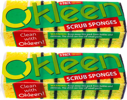 Green Multi Use Scrub Sponge. Made in Europe. 9 Pack, 4.3x2.8x1.4 inches. Odorless Heavy Duty and Non Scratch Fiber. Best, Durable, Delicate, Porous, Non Cellulose Kitchen Sponges and Scrubbers
