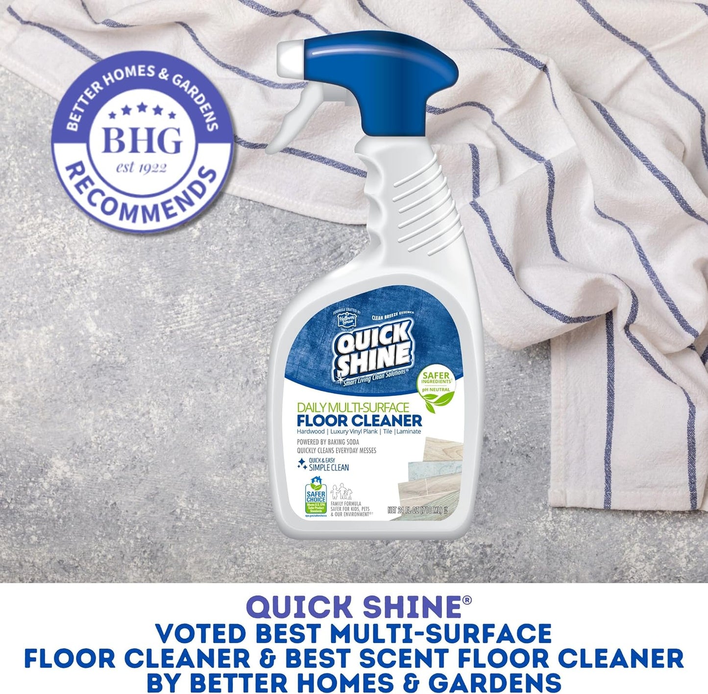 Quick Shine Multi Surface Floor Cleaner 64oz, Ready to Use-Streak Free-No Rinse, Use on Hardwood, Laminate, Luxury Vinyl Plank & Stone, Use in Spray Mops & Vac Mops, Safer Choice Cleaner