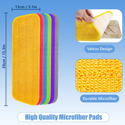 HOMTOYOU Reusable Pads Refills for Swiffer Power Mop: 6 Pack Microfiber Pad for Multi-Surface Floor Cleaning - Machine Washable Replacement Sweeping Cloths for 13 ''-15 '' Spray Mop