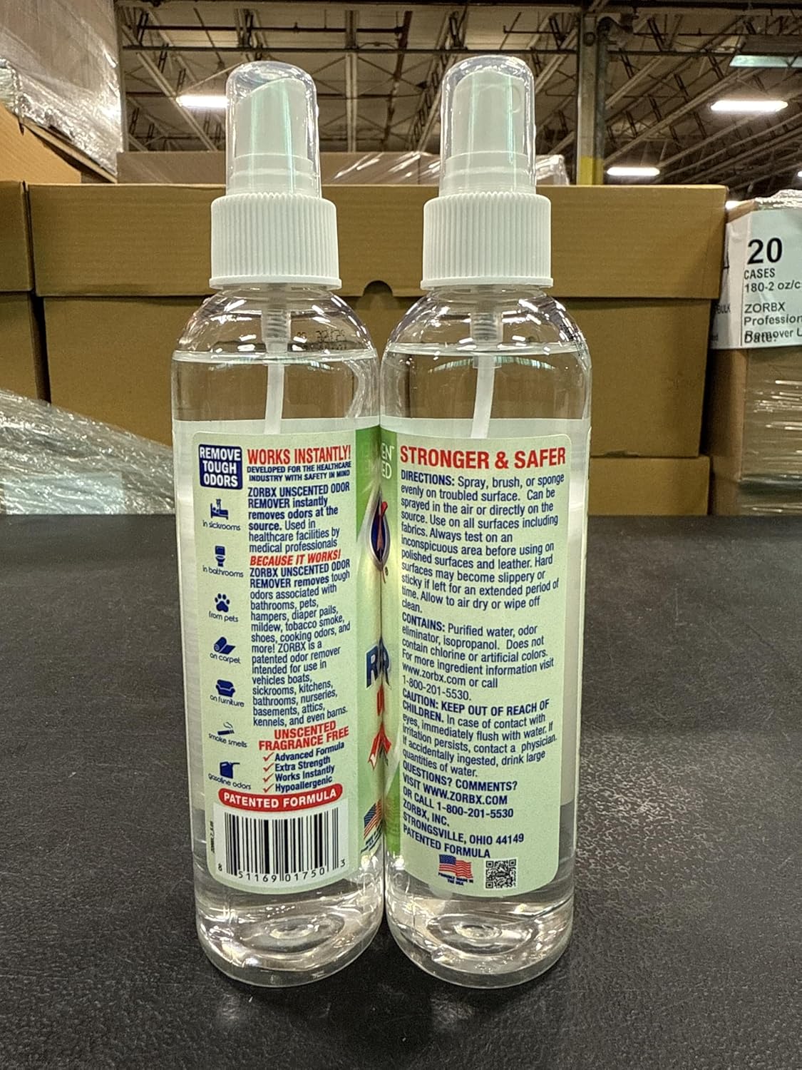 ZORBX Unscented Odor Eliminator for Strong Odor 2 Fl Oz Pack of 5 - Used in Hospitals & Healthcare Facilities - Advanced Formula, Fast-Acting Odor Remover Spray for Dog, Cat, House & Carpet