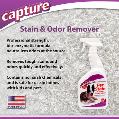 Capture Pet Stain & Odor Remover - Enzyme Pet Odor Eliminator for Home, Carpet Stain Remover for Cats & Dog Pee, Cat Urine Destroyer, Carpet Cleaner Spray - 1 Gallon