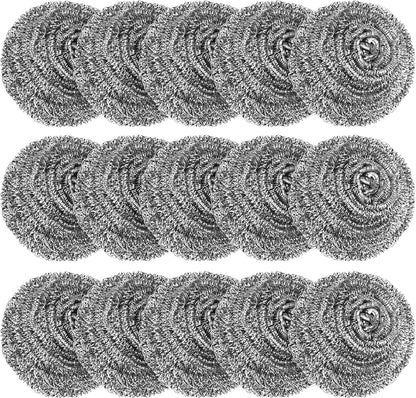 15 Pack Steel Wool Scrubber, Metal Kitchen Scrubbing Sponges, Dishwashing Scouring Pads Heavy Duty, Premium Stainless Steel Scrubbers for Cleaning Dishes Pots and Pans Bathroom Oven (Sliver) by VOPTON