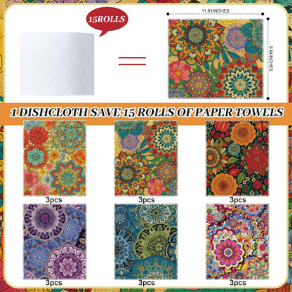 Redbaker 30 Pcs Reusable Paper Towels Rolls Kitchen Towels Bulk Washable Paperless Cloth Cotton Hand Napkins with Cardboard Reusable Napkins for Kitchen Bathroom(Floral,10 x 12 in)
