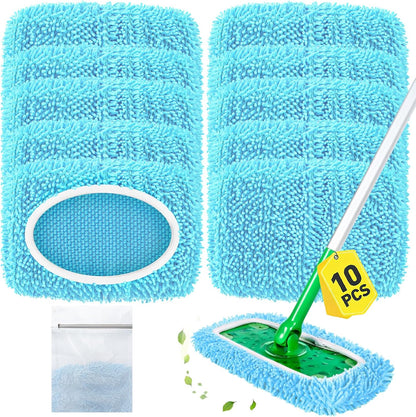 Reusable Mop Pads Compatible with Swiffer Sweeper Mop, Washable Wet Pads Refill & Chenille Dry Sweeping Cloths, Microfiber Mop Pads for Use on All Sealed Floors - Wood, Laminate, Stone & Tile (6 Blue)