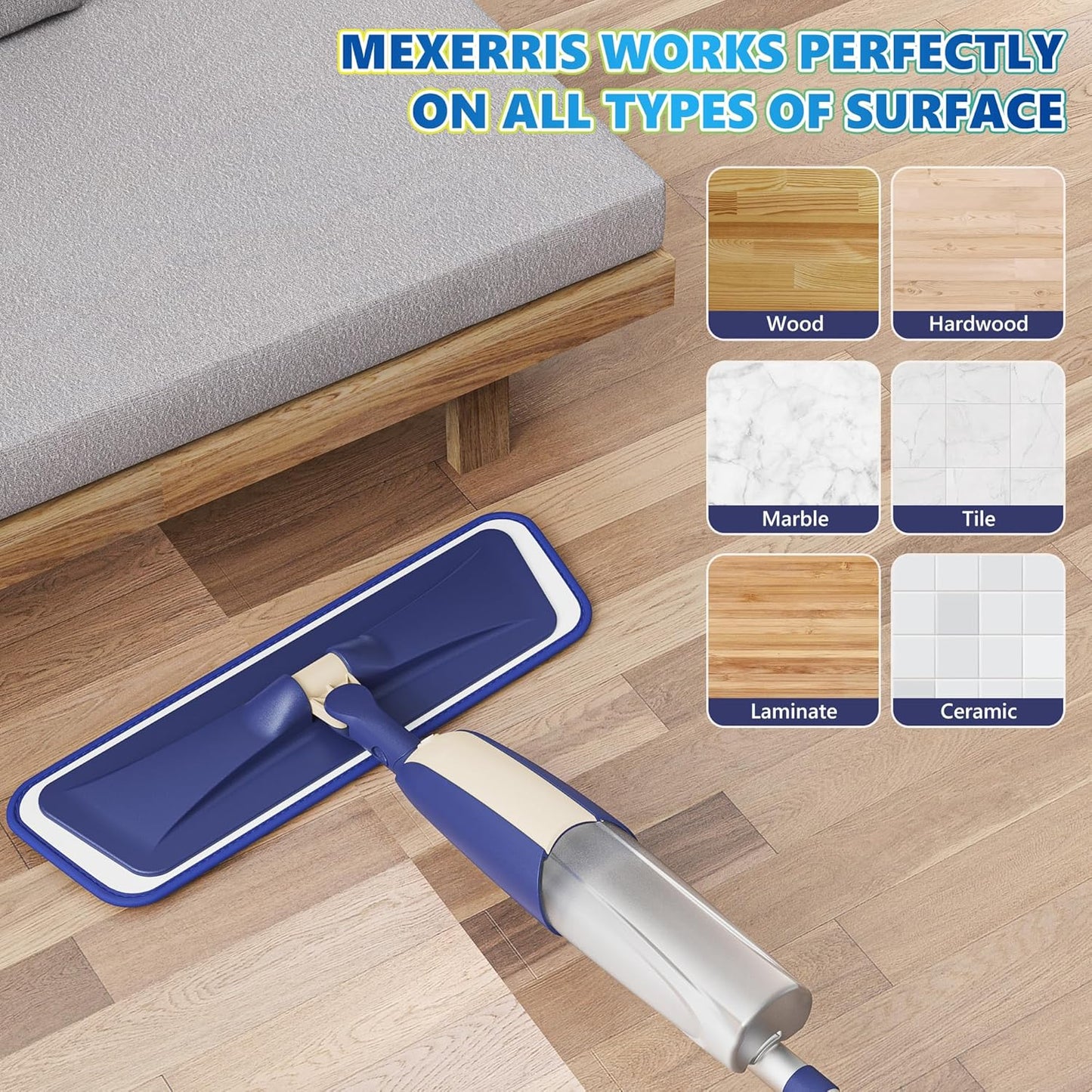 Spray Mops for Floor Cleaning: MEXERRIS Wet Mop with 3 Washable Pads for Swiffer Powermop - Floor Mop with Refillable Bottle - Home Commercial Dust Mops for Hardwood Laminate Ceramic Tiles